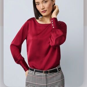 NWT Satin Boat Neck Popover in Cherry Pie